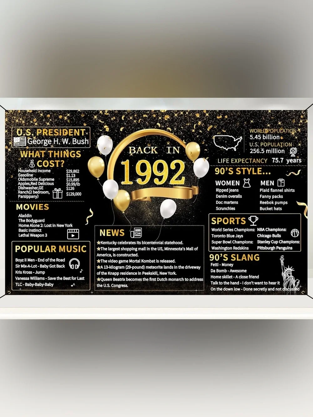 Birthday Decorations Black Gold Back In 1992 Birthday Banner Party Supplies.